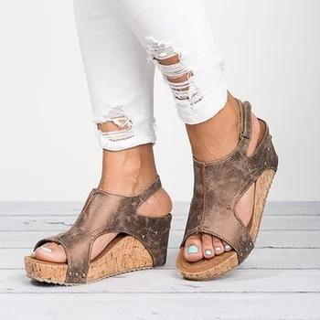 

Women Sandals 2019 Platform Sandals Wedges Shoes For Women Heels Sandalias Mujer Summer Shoes Leather Wedge Heels Sandals 43
