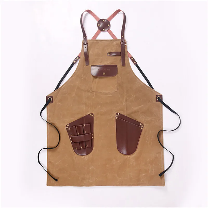 WEEYI Barber Apron For Hairdresser With Leather Pocket Women Men Canvas Salon Aprons For Work Haircut BBQ kapper schort avental