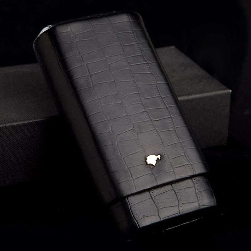 

COHIBA Black Cigar Case Alligator Pattern Leather and Cedar Wood Lined Travel Humidor Box