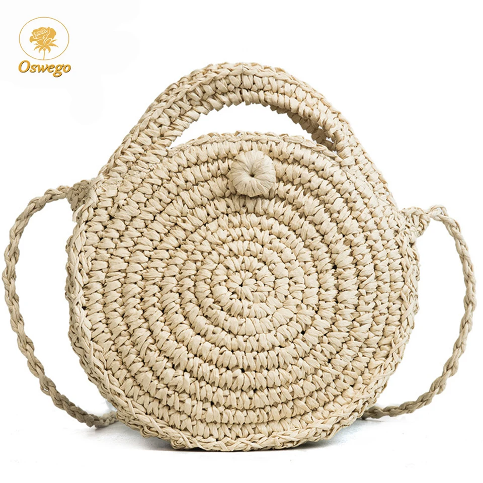 

Oswego Straw Bag Round Handmade Cute Woven Beach Bags Handbags Purse Female Travel Vacation Crossbody Bags For Women 2019