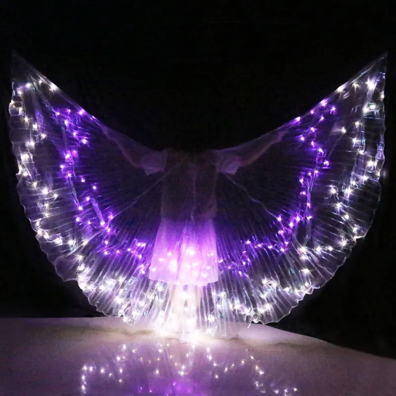 Крылья Красочный светодиодный новейший светодиодный ISIS крылья для танца живота Профессиональные аксессуары для танца живота оборудование с украшением в виде крыльев бабочки; с барабанные палочки - Цвет: Purple-White