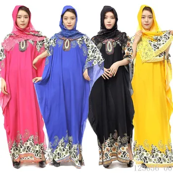 

Holiday print Islamic outfit Muslim summer chiffon Abaya dress with hijabs