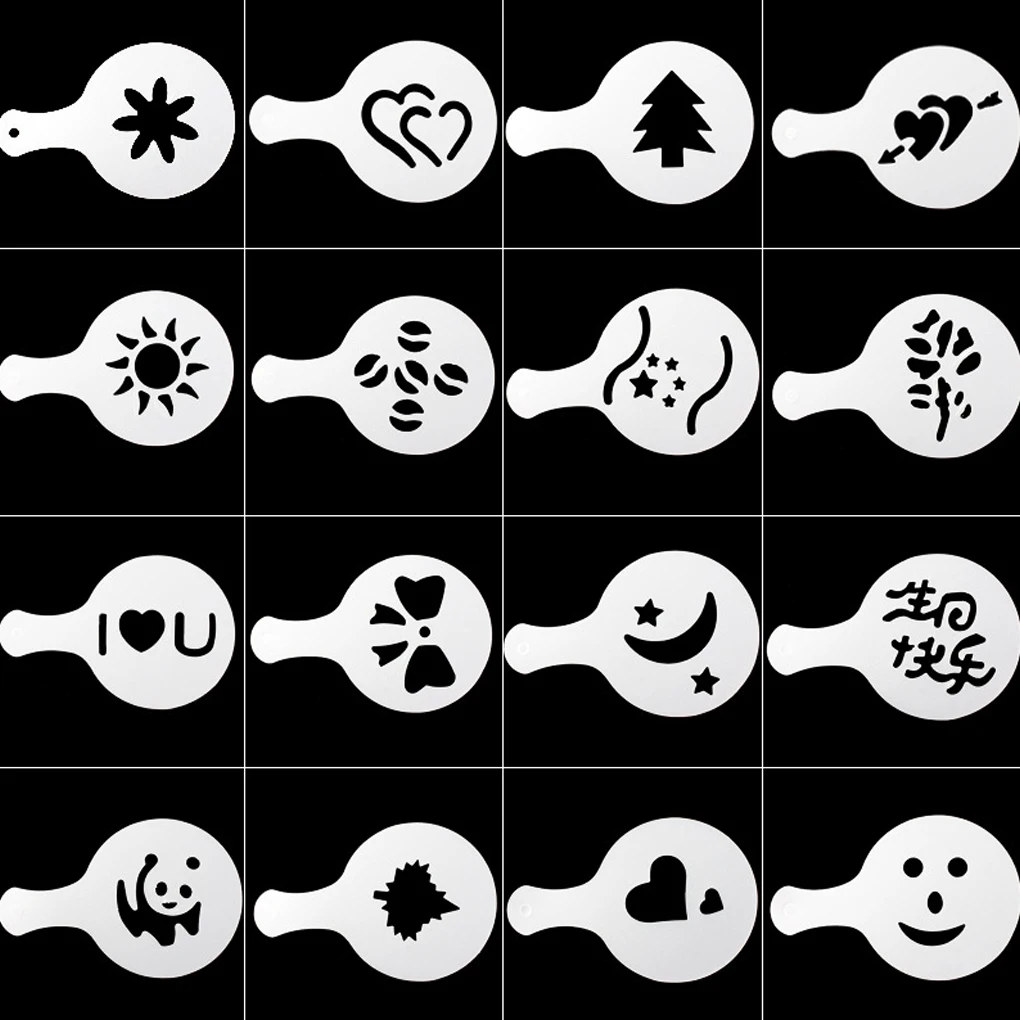 

16pcs Coffee Machine Template Strew Pad Duster Spray Print Barista Stencils Mold