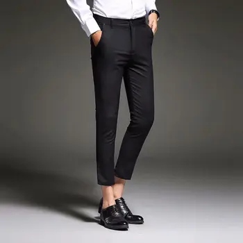

Korean Fashion Mens Summer Casual Suits Pants Ankle Thin Trousers Black White Blue Wedding Pencil Fit Formal Pants For Men