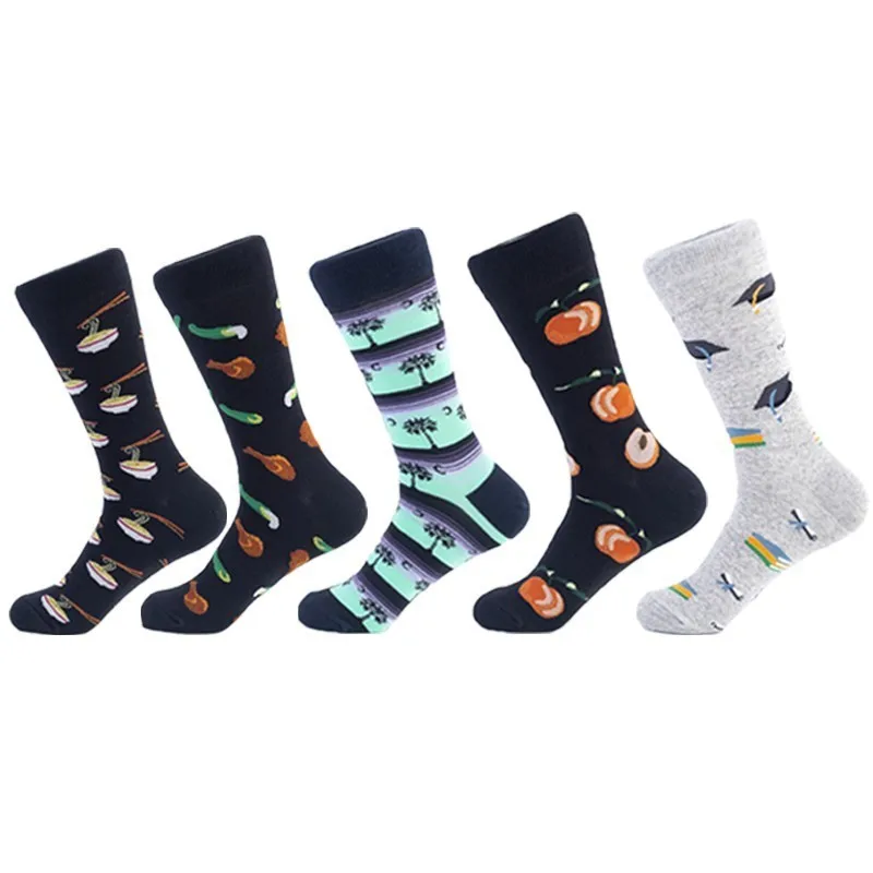 

PEONFLY Brand Quality Men's Happy Socks Striped Noodle Plants Happy Socks Men Combed Cotton Calcetines Largos Hombre