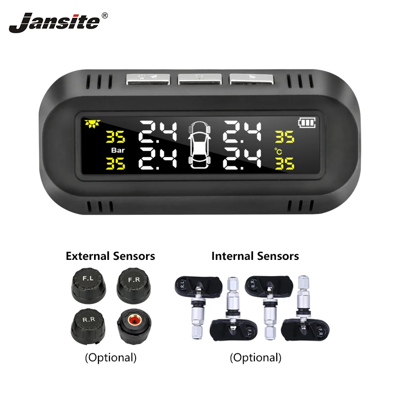 Jansite солнечный автомобиль TPMS сигнализация давления в шинах монитор системы