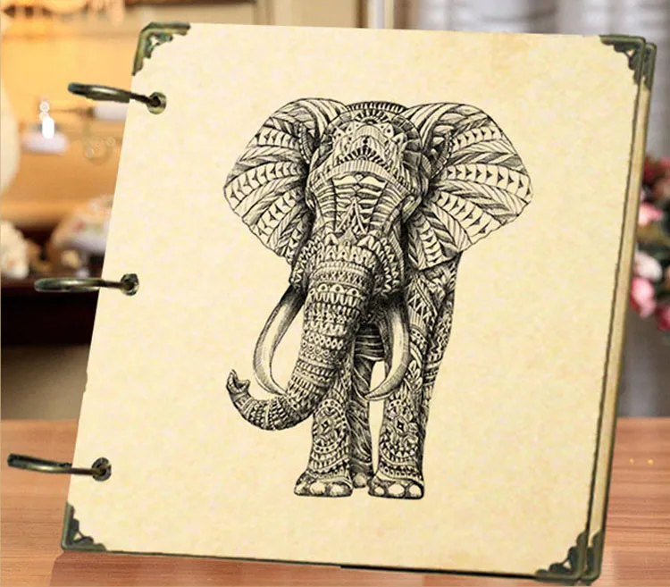 

Scrapbooking Sketch Retro Elephant DIY Photo Album Creative Gift Travel Baby Scrapbook Craft Handmade 8Inch Free Shipping