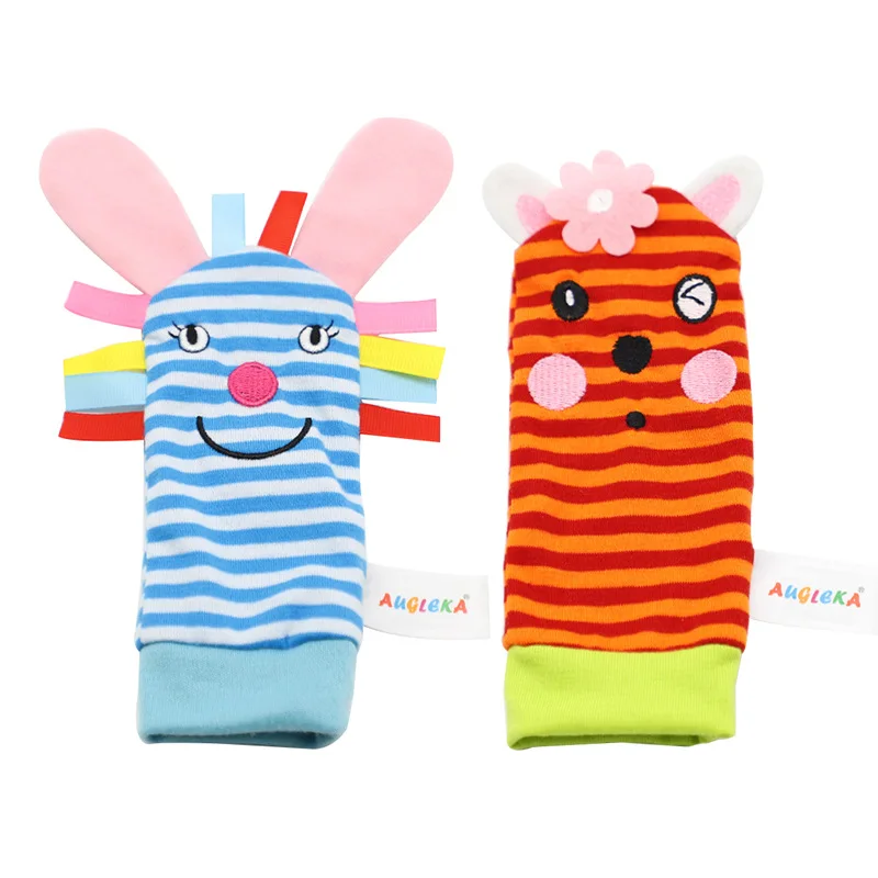 

Oeak Newborn Animal Socks Wrist Strap Stuffed Rattles Toy New Baby Infant Soft Handbells Hand Foot Developmental Toys 0-12Months