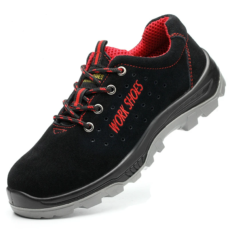 

large size men's casual breathable steel toe cap working safety shoes construction site worker shoe soft leather security boots