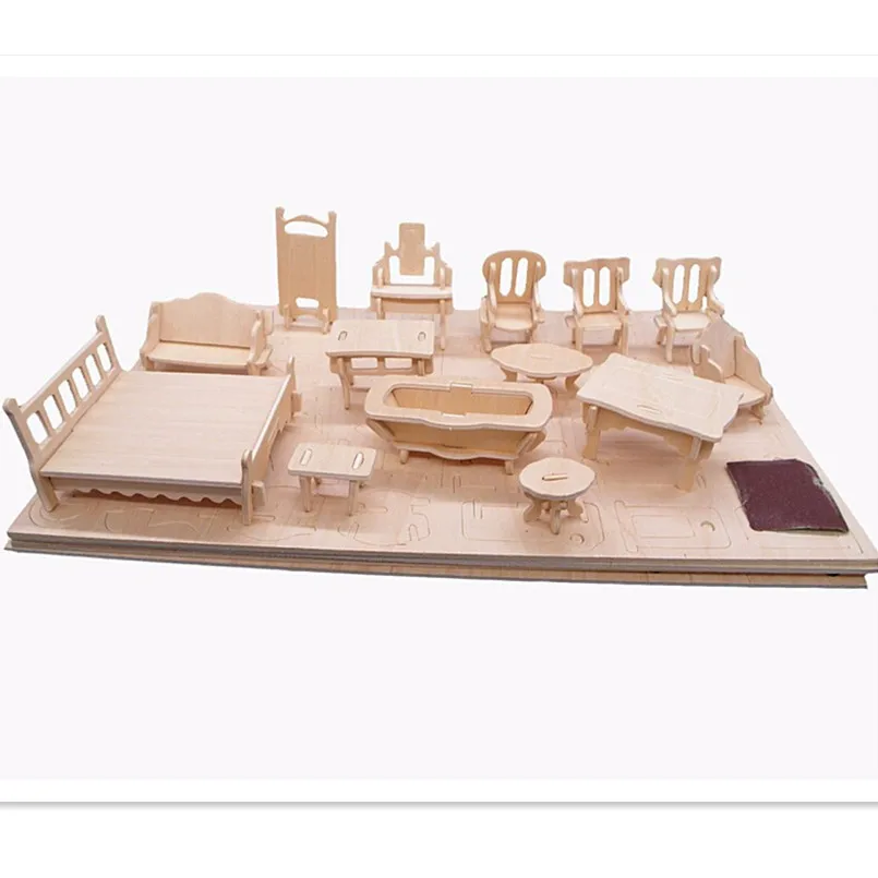 34 шт./компл. миниатюры 1:12 кукольный мебель для кукол, мини 3D деревянные головоломки сделай сам строительная модель игрушки для Детский подарок