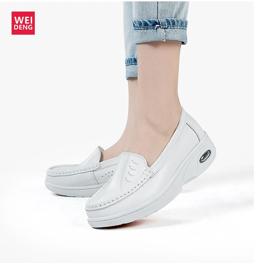 Weiden/Женская обувь для медсестры; белая рабочая обувь из натуральной кожи; нескользящая профессиональная рабочая широкая обувь для отдыха; большие размеры