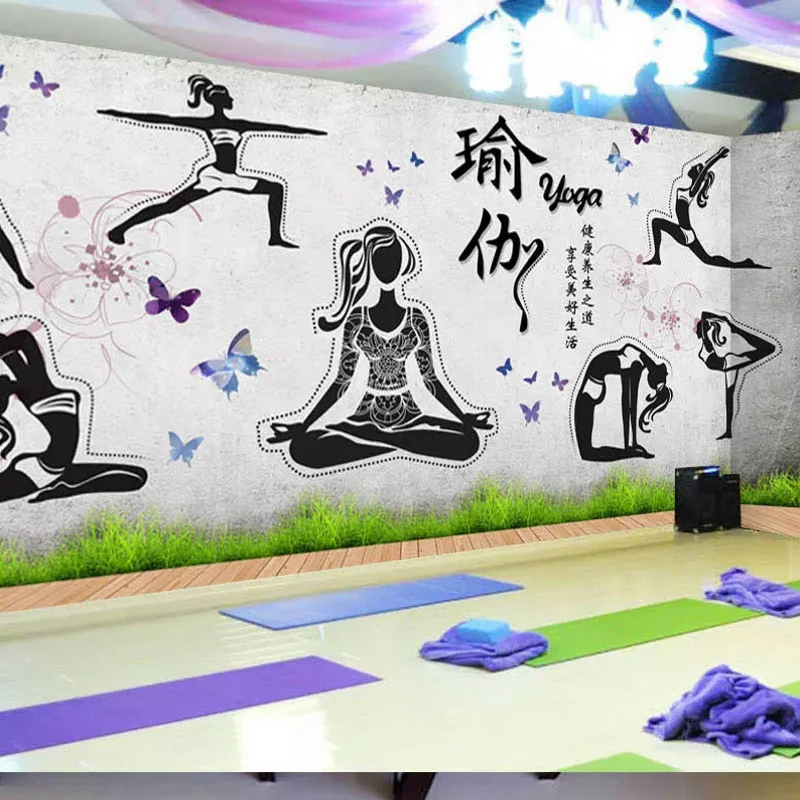 

Dropship Custom European and American Industrial Wind Cement Wall Hand-painted Yoga Fitness Wallpaper Black and White