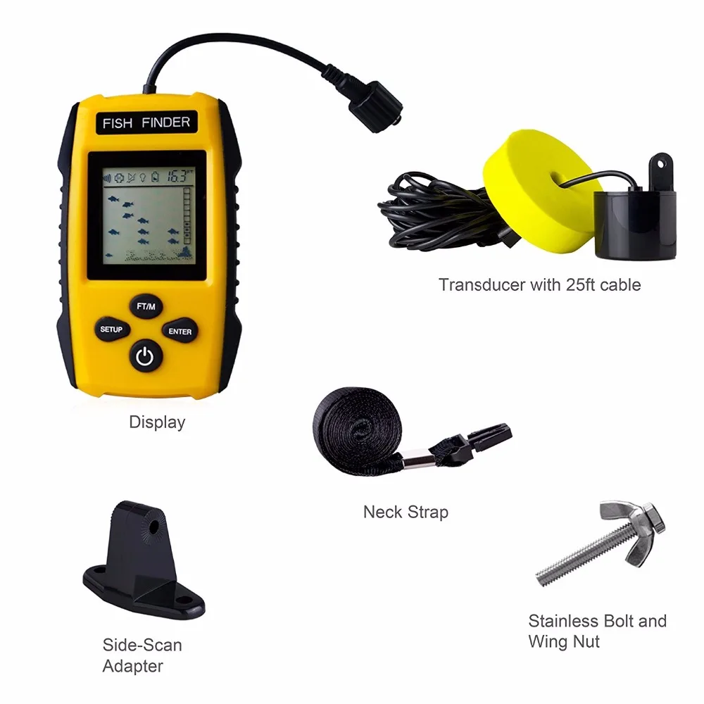 Fishfinder محمولة سونار Fishfinder إنذار صياد السمك اللاسلكية شاشة الكريستال السائل شحن مجاني صدى أسلم