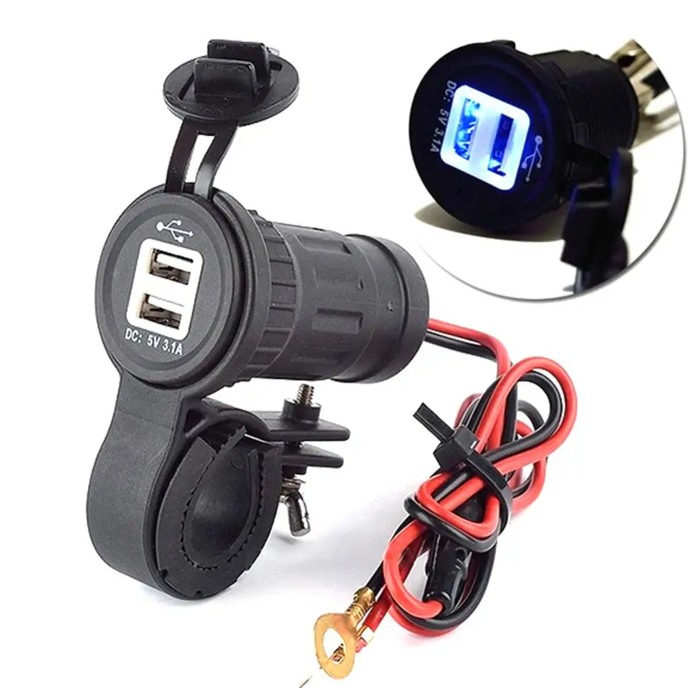 Waterproof 12-24V Outlet Power Jack Marine Motorcycles Dual USB Charger Adapter