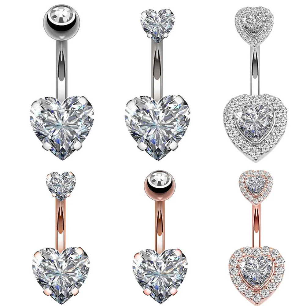 

1PC Steel Belly Button Rings Crystal Piercing Navel Heart Style Piercing Navel Earring Belly Piercing Sexy Summer Body Jewelry
