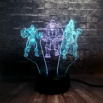 

Marvel Hero Cartoon 3D Hulk Thor Thanos LED Mixed 7 Color 3D Bedroom Decor USB Remote Base Table Night Mood Light Kids lamp Toys