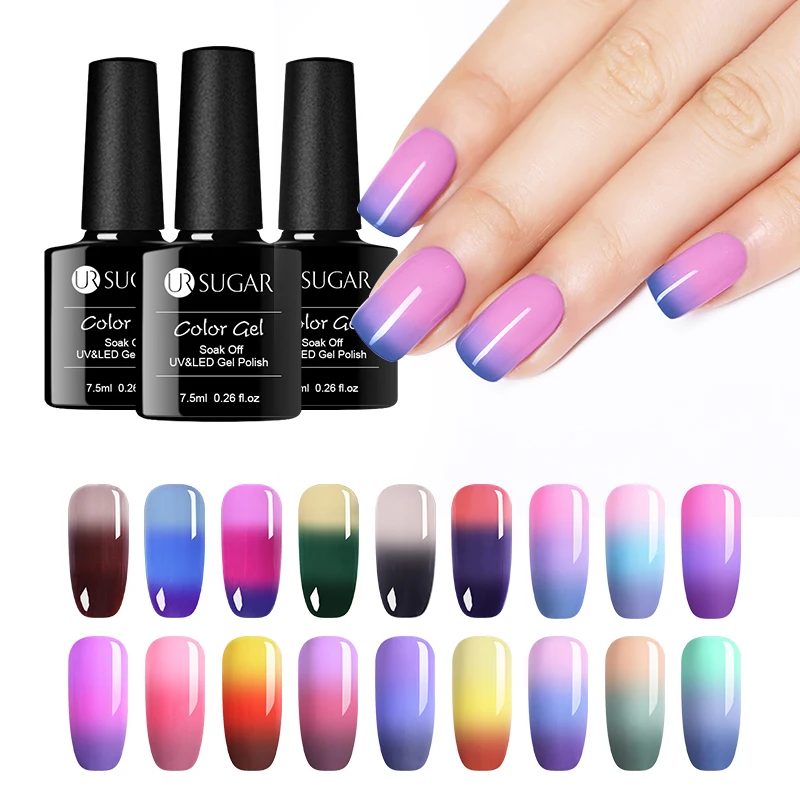 

UR SUGAR 7.5ml Thermal Color Changing Gel Polish Top Grade 3-layers Semi Permanent UV Soak Off Nail Art Gel Manicure
