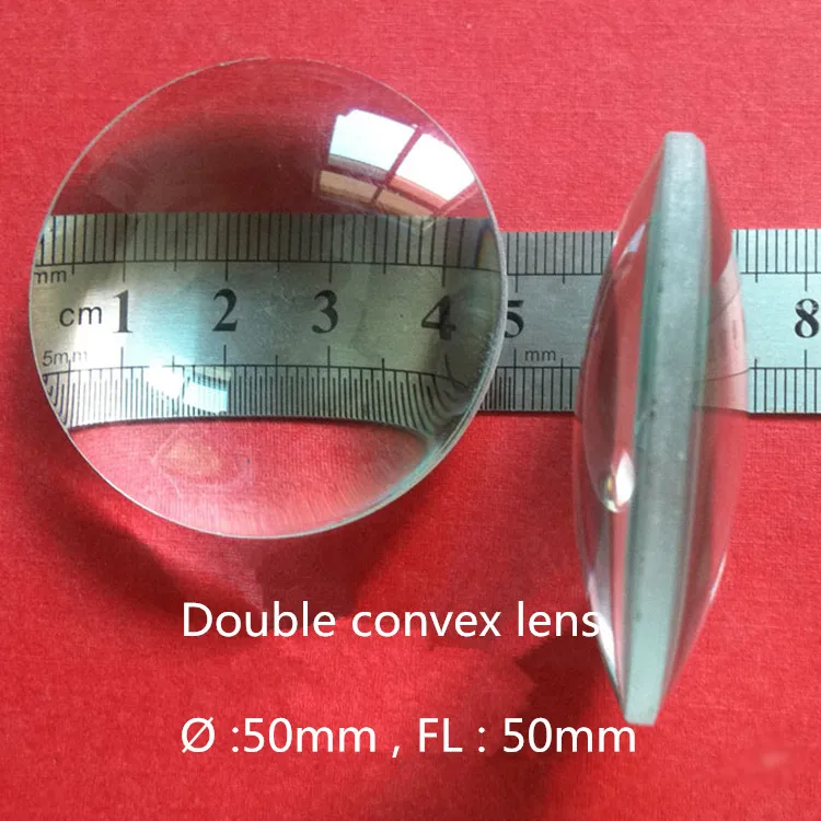 2 pcs double convex biconvex glass lens 50mm diameter 50mm focal length