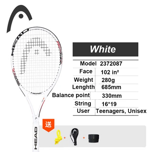 Карбоновая Теннисная ракетка, профессиональная ракетка с сумкой, теннисная ракетка, веревочная ракетка, теннисная ракетка, Tenis Raqueta Grip 4 1/4 - Цвет: White