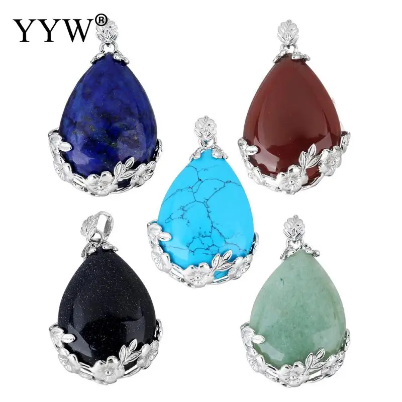 

Gem stone Pendants Jewelry with Brass Teardrop plated natural Necklace Pendant & different materials for choice more colors