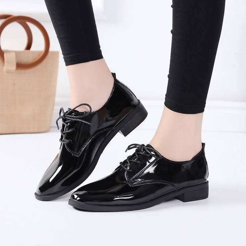 Vangull Patent Leather Oxfords Shoes Women Vintage Creeper Women Flat Brogue Shoes Casual Low Heel Oxford Shoes for Women