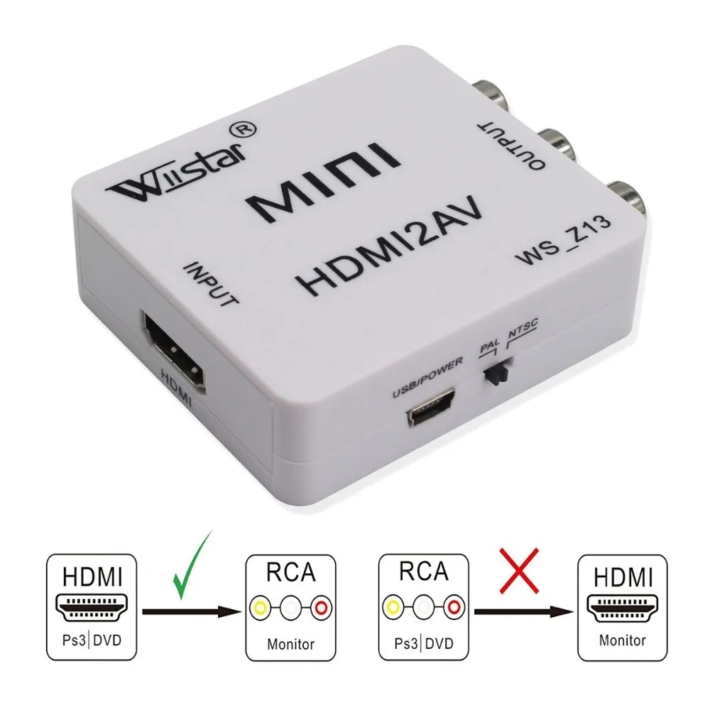 HDMI К AV скейлер адаптер HD видео конвертер коробка HDMI к RCA AV/CVSB L/R видео 1080P HDMI2AV Поддержка NTSC PAL для мини