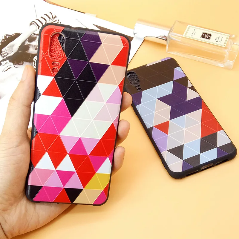 3D Relief Geometry Triangle Case for iPhone 6 6S 7 8 Plus X Matte Soft Silicon Cover Huawei Honor 6X P9 P10 P20 Lite |