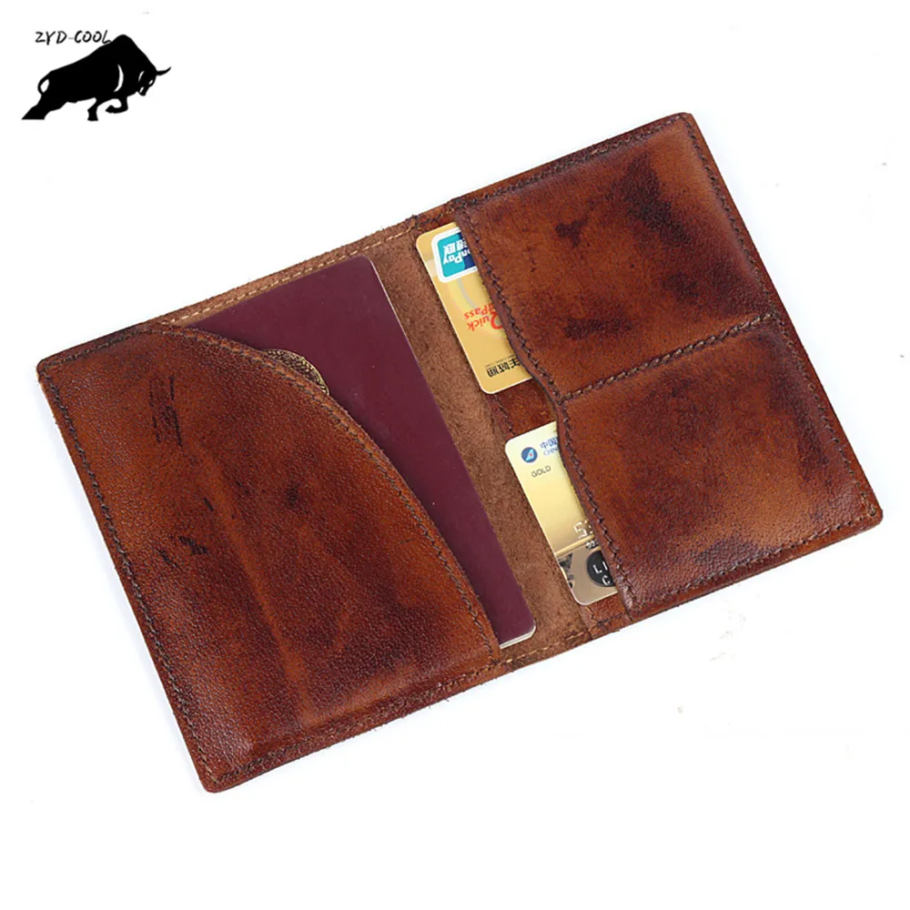 ZYD COOL Vintage Genuine Leather Passport Covers Holder Travel Couples