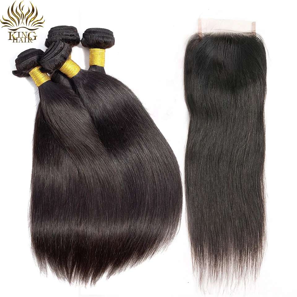 King Hair Malaysia Straight Hair 3 Bundles With Closure 100% Human Hair Bundles With Closure Remy Human Hair 4 Bundle Deals