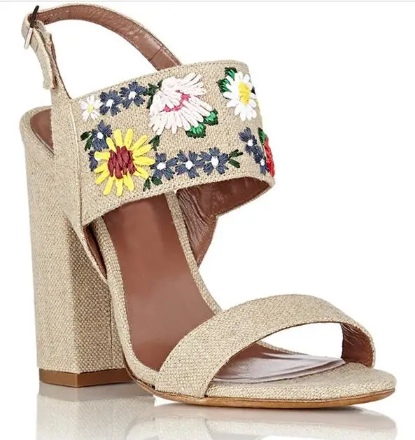Luxury embroidery women canvas sandals open toe ladies high heel Luxury embroidery women canvas sandals open toe ladies high heel
