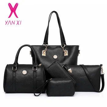 

YANXI Female Shoulder & Handbags Fashion Women Bags High Quality PU Leather 5-Piece Set Composite Bag bolsa feminina 2019 New