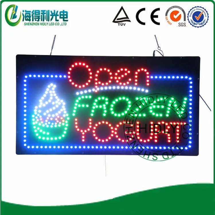 

Low price  17*31inch rectangle DC12V high brightness flashing open sign using for frozen yogurt store