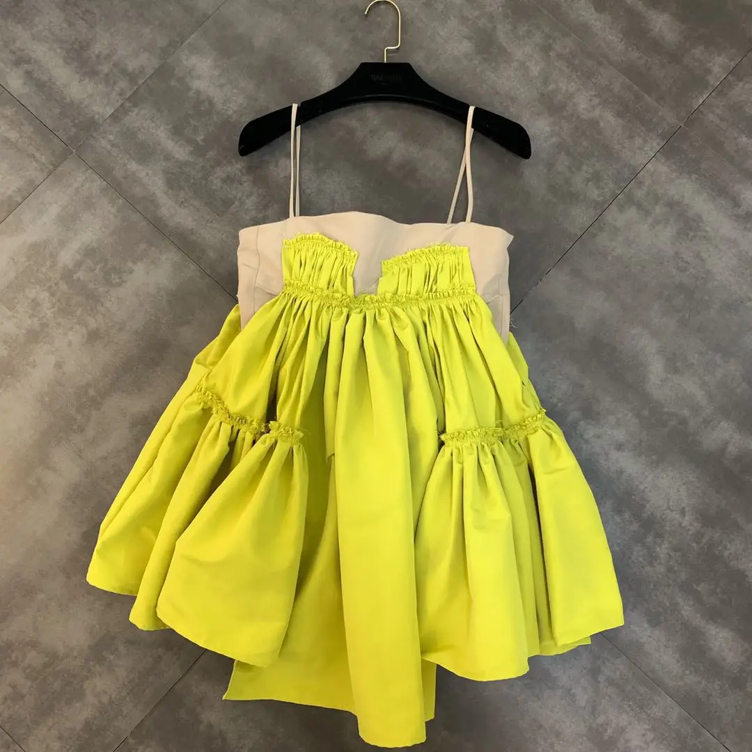

2019 summer new color matching pleated doll ruffled small woman camisole