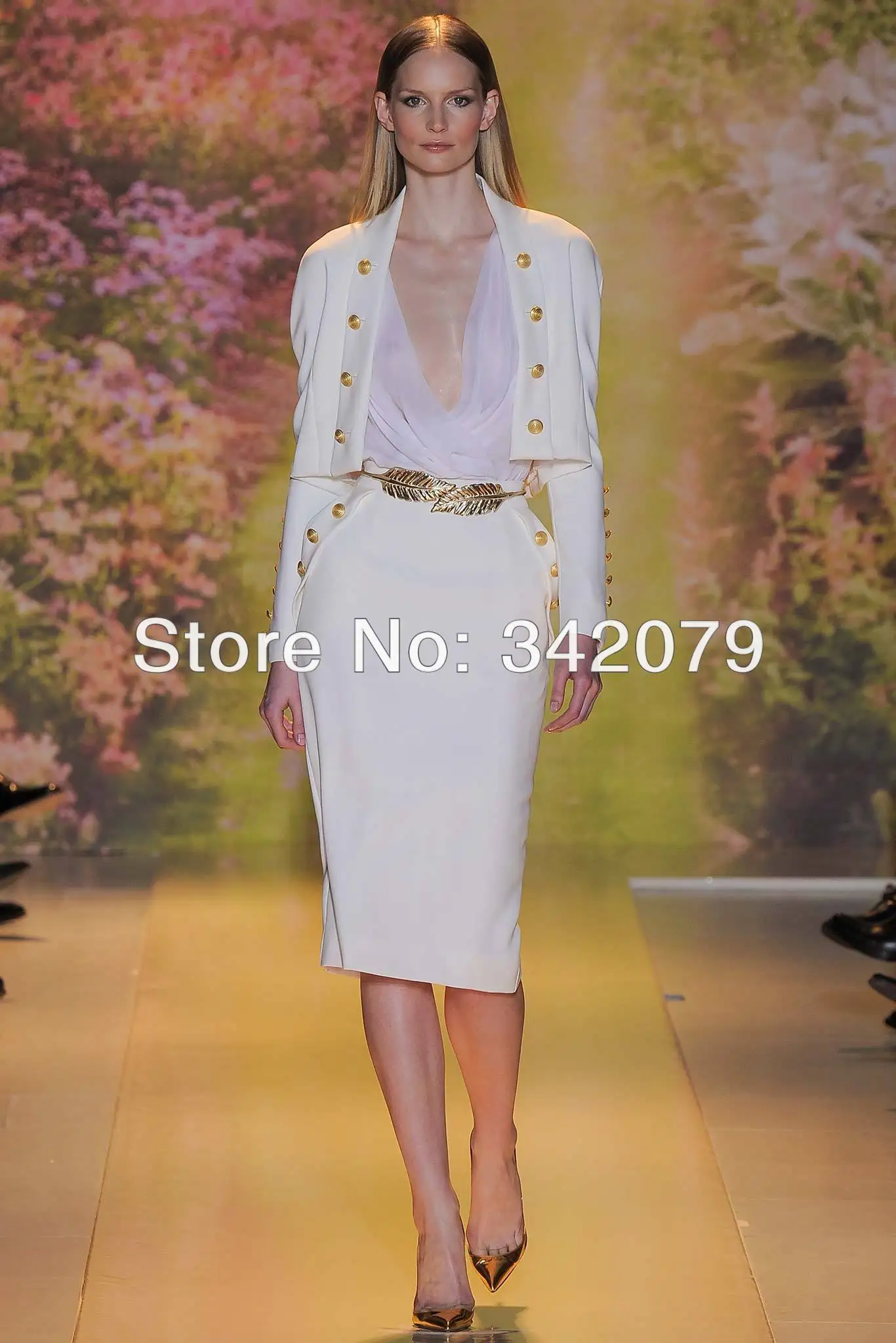 ph03355 Zuhair Murad SPRING 2014 knee length V neckline with long