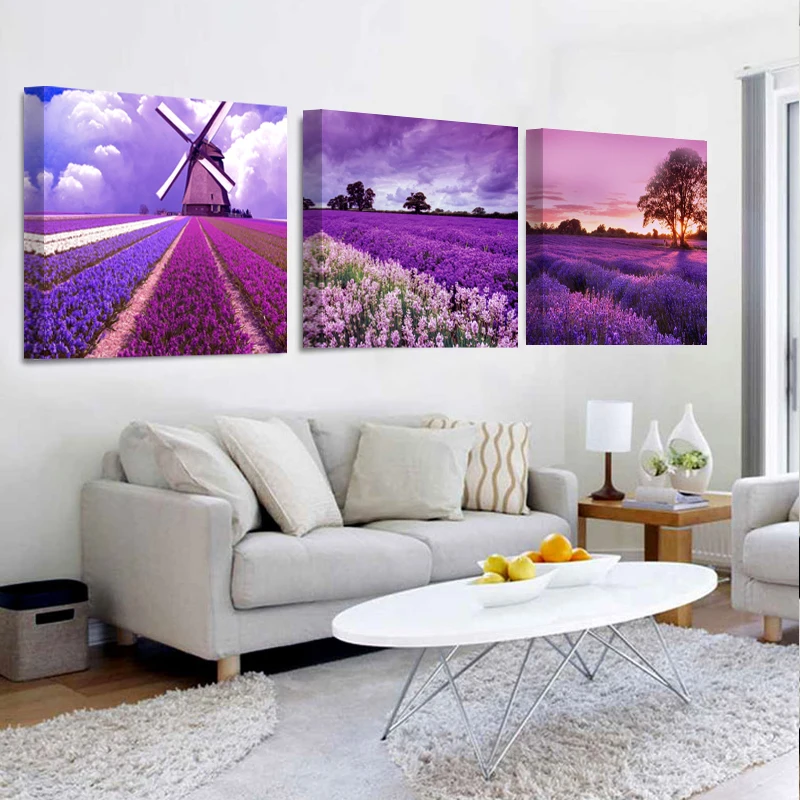 3 панели на холсте с принтом лаванды без рамки|decoration for living room|art picturescanvas painting |