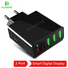 FLOVEME Phone Charger 3 Port For iPhone Charger Android Micro Digital Display USB Charger For Samsung Galaxy Xiaomi Huawei