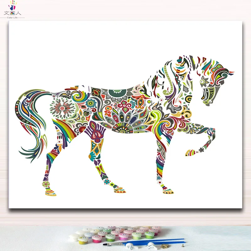 Creative Abstraction Red Horse Pictures Painting Coloring Paints By Numbers With Colors Handmade For Modern Simple Hoom Decor Paint By Number Aliexpress