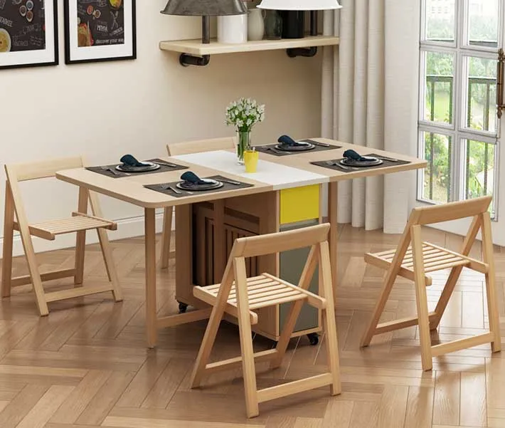 Multifunction Modern Simplicity Nordic Style Scalable movement Dinning Desk Folding Dining Room Table Chair Sets