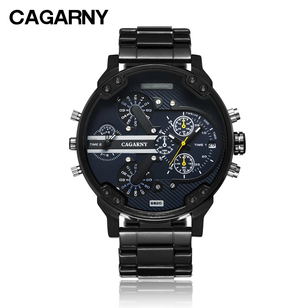 cagarny mens watches quartz watch men dual time zones big case dz military style 7331 7333 7313 7314 7311 steel band watches free shipping (3)