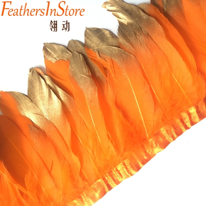 

Orange Color Goose feather trims 10 meters/lot Dyed geese feather ribbons /15-18cm Duck feather fringes