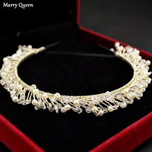 Luxury Pearl Crystal Bridal Wedding Hair Hoop Fashion Princess Party Head Ornaments Handmade Bridal Hair Accessories Hair Strap custom made handmade silk yarn flower beads soft hair hoop hair ornaments wedding disc hair decoration