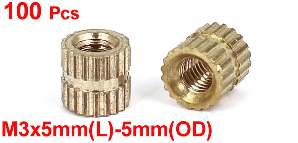 L M3x5mm Metric Threaded Brass Knurl Round Insert Nuts 100pcs -5mm OD L M3x5mm Metric Threaded Brass Knurl Round Insert Nuts 100pcs -5mm OD