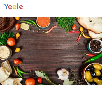 

Yeele Wooden Board Vegetables Toast Chili Fruit Tomato Kitchen Photography Backgrounds Photographic Backdrops for Photo Studio