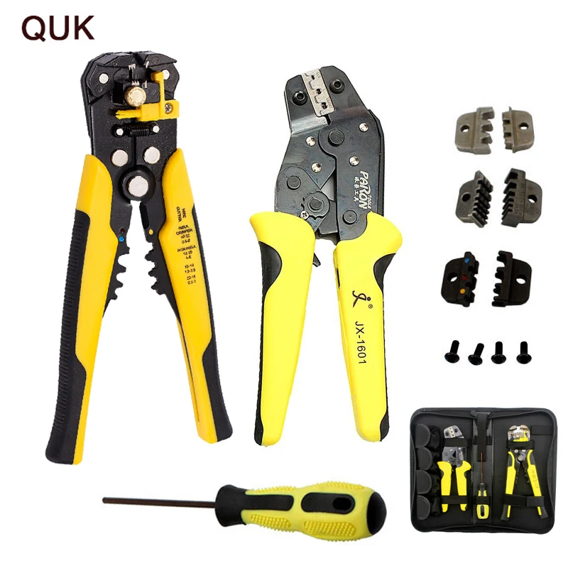 

QUK Wire Crimper + Wire Stripper + S2 Screwdiver Multitool Engineering Ratchet Terminal Crimping Tool Wire Cutter Hand Tools Set