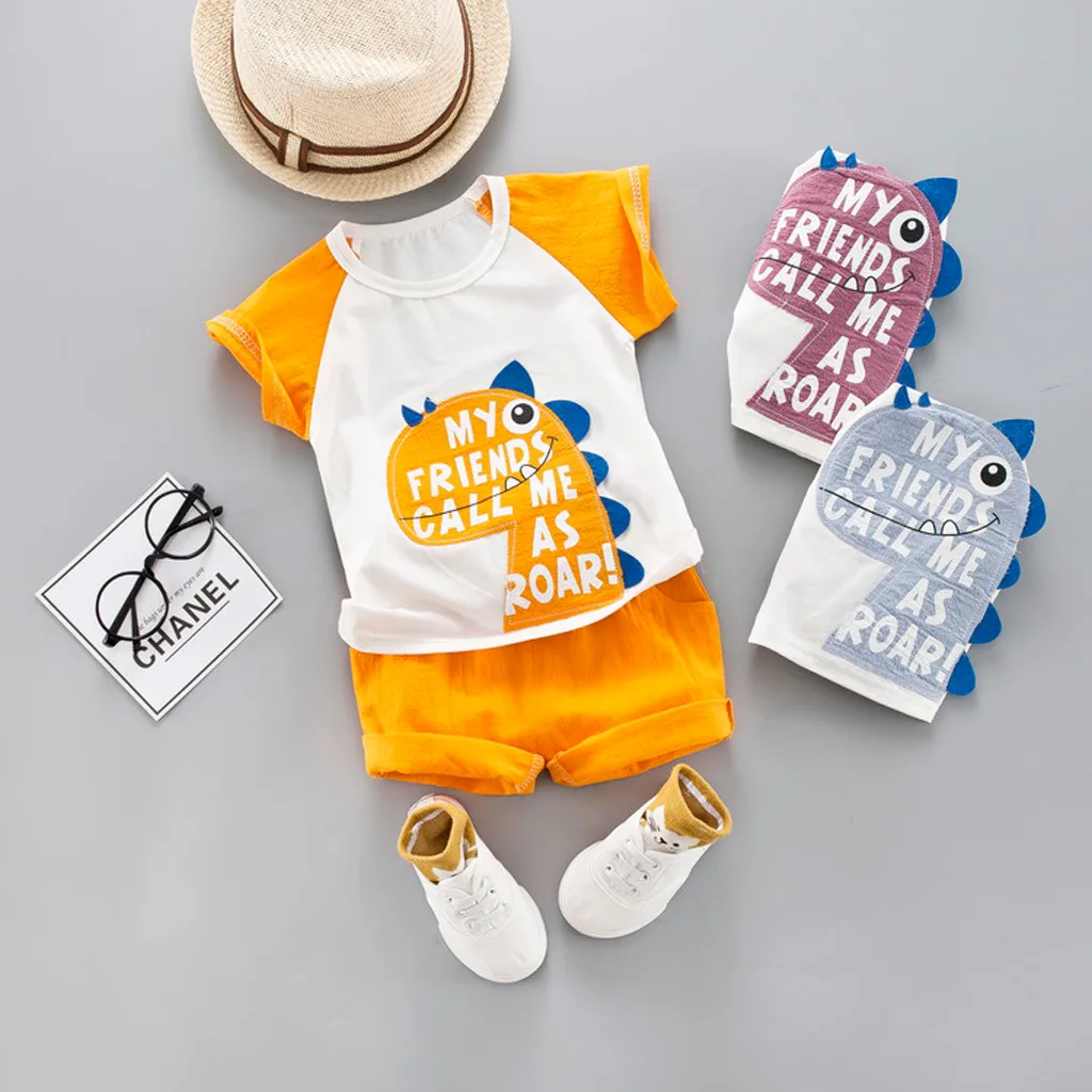 Toddler Kids Baby Cartoon Letter Print T Shirt Tops Short 2PC Outfits Boys Clothes Children Sets Ropa De Nina | Детская одежда и