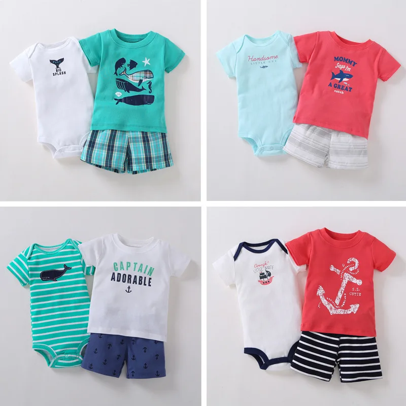 baby boy clothes newborn outfit short sleeve T shirt tops bodysuit shorts infant clothing summer set print costume new born suit