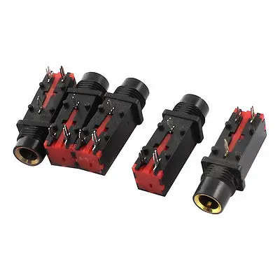 

5 Pcs 3-Pin 6.35mm Female Headphone Stereo Socket Jack Adapter Black
