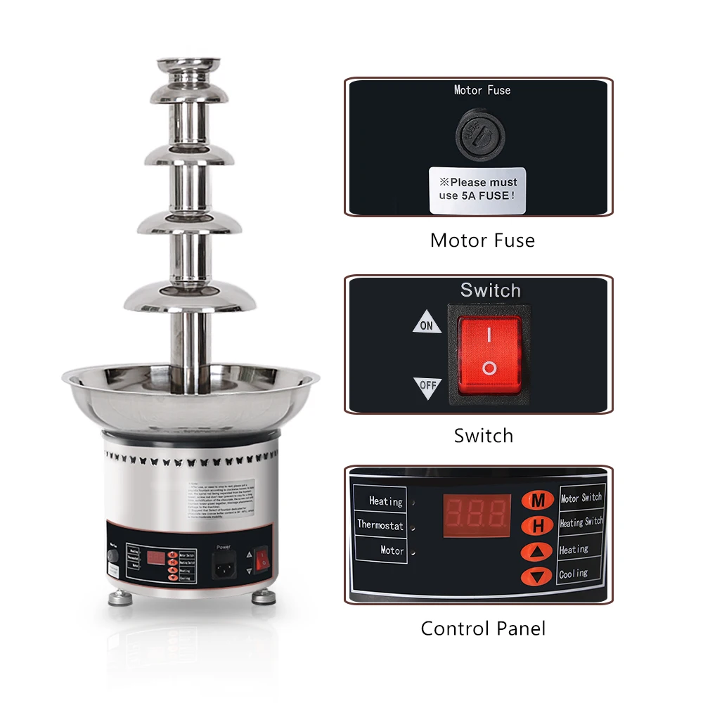 5 многоярусный шоколадный фонтан из нержавеющей стали для отеля коммерческие фондю вечерние 4 кг шоколадный фонтан 110 В/220 В/240 В