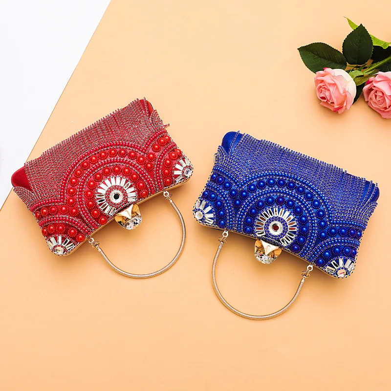 

2018 Women's New Europe And America Diamond Dinner Bag High Quality Designer Clutch Elegant Pearl Chain Messenger Bag