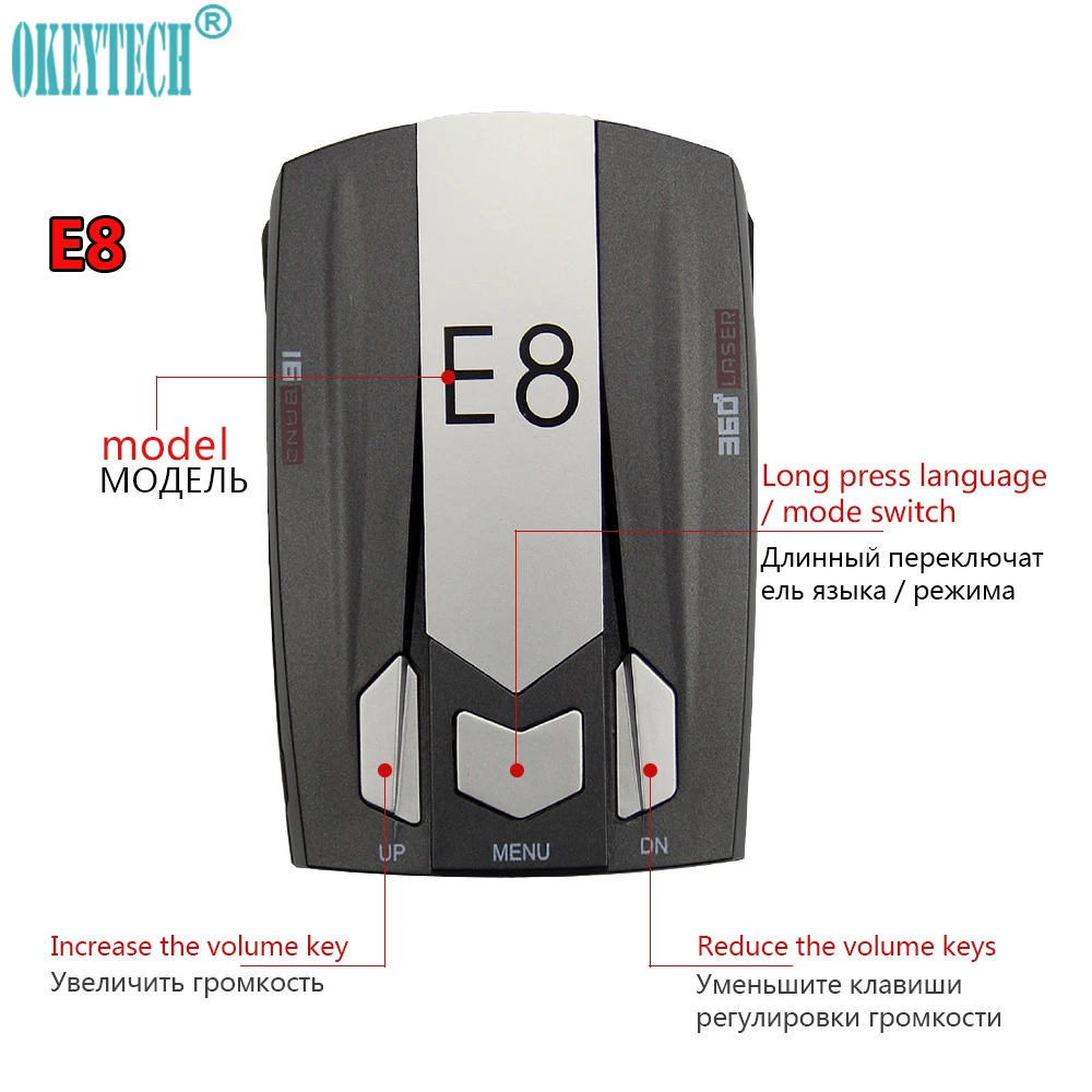 OkeyTech Car Laser Radar Detector Full Band 360 Degree Speed Control Road Safety Alarm Security System EnglishRussian Version